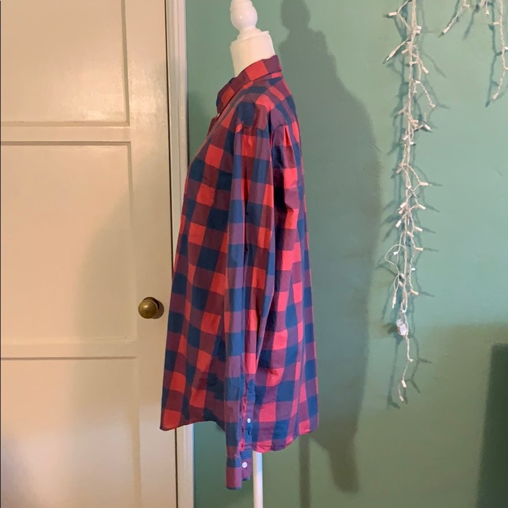 Men’s Plaid Shirt - Red/Grey Blue - Picture 3 of 4